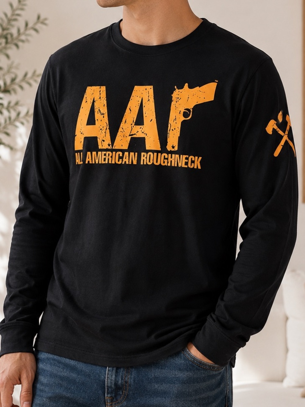 All American Roughneck AAR Men’s Black Long Sleeve Graphic Shirt Size M